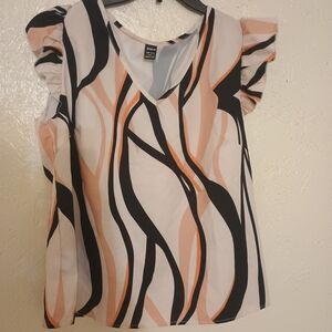 SHEIN Black, White, and Orange Abstract Blouse